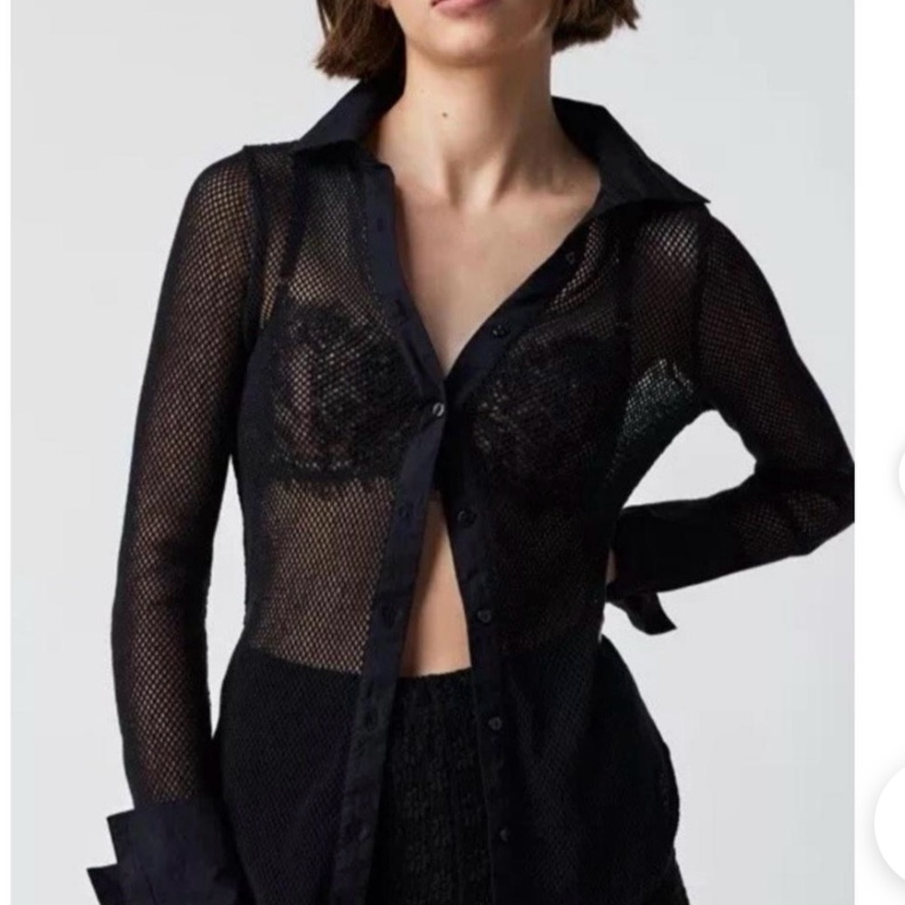 Free People Brown Sheer Mesh Top